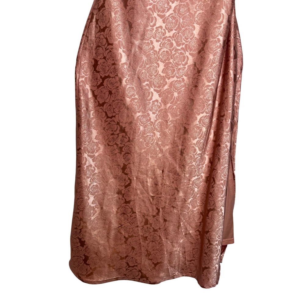 Lulus Rose Gold Floral Jacquard Cowl Neck Satin Midi Slip Dress Sz Small - Picture 5 of 10